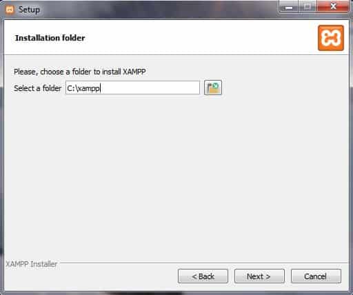 XAMPP destination folder