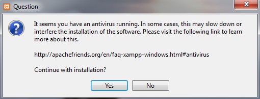 XAMPP installation pop-up