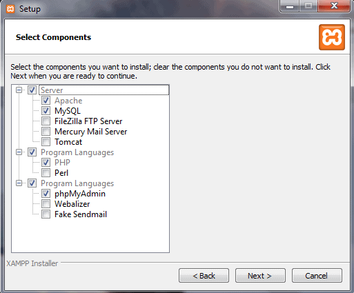 Select components popup