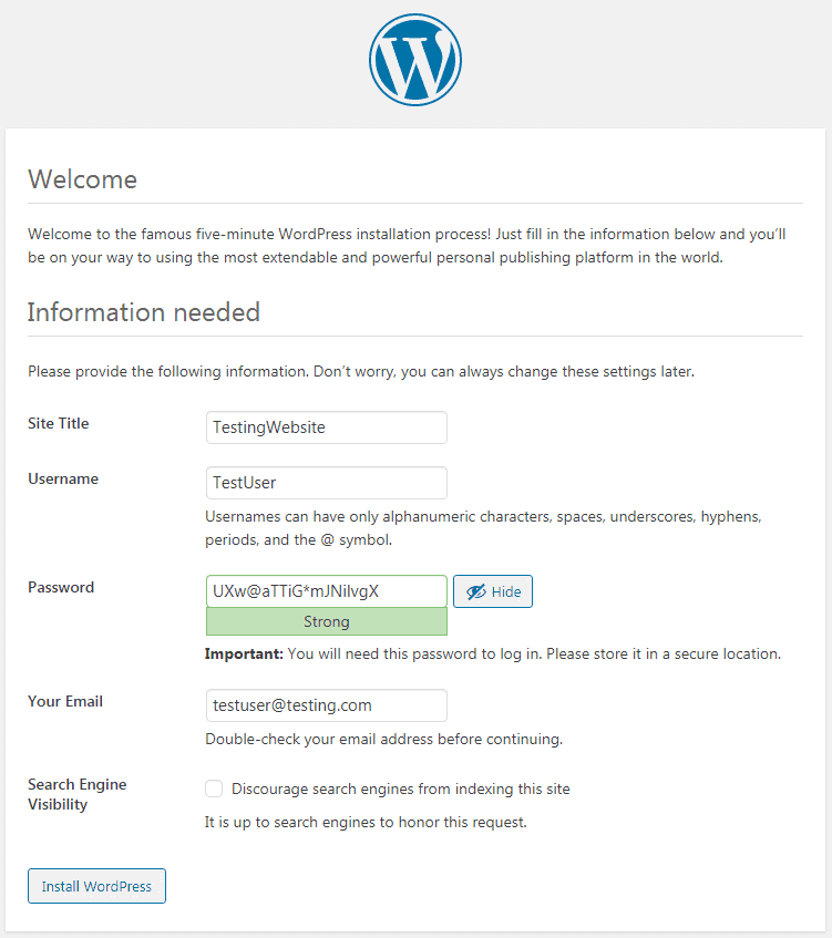 WP basic info tab