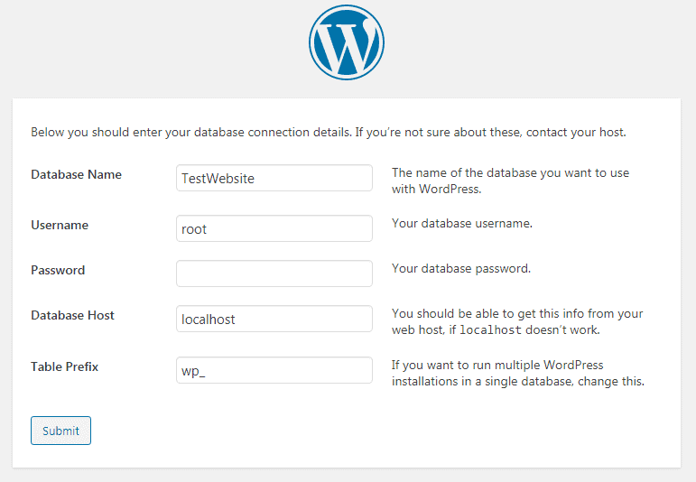 WP database configuration