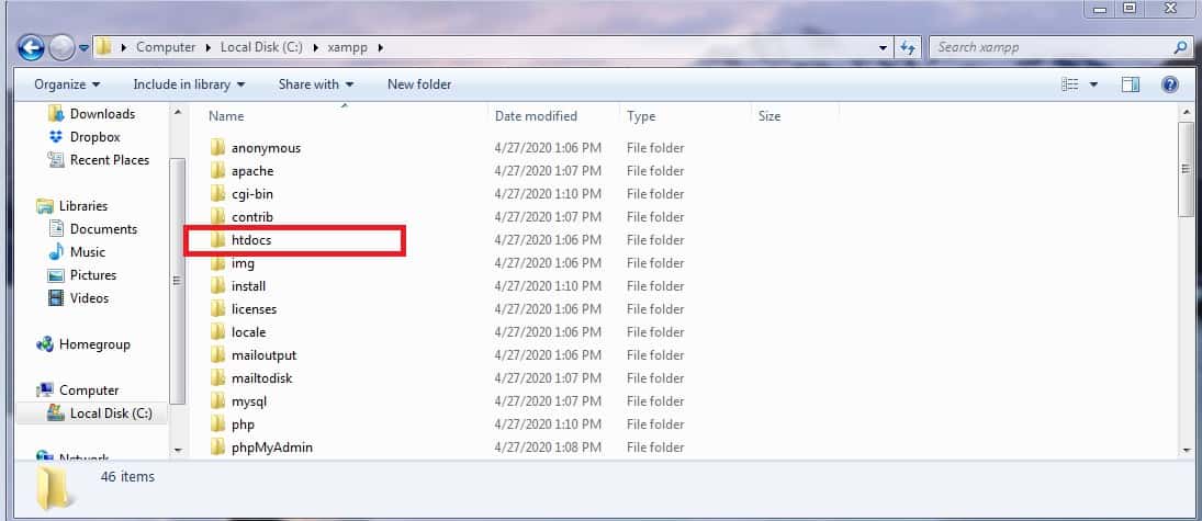 XAMPP folder
