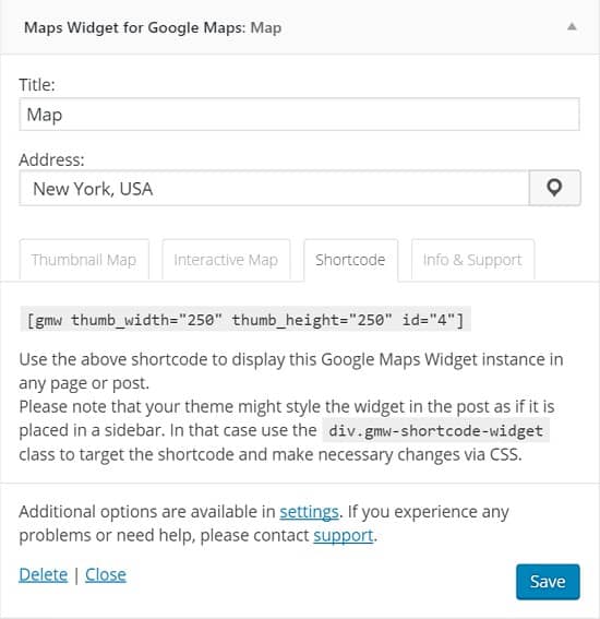 Maps widget shortcode