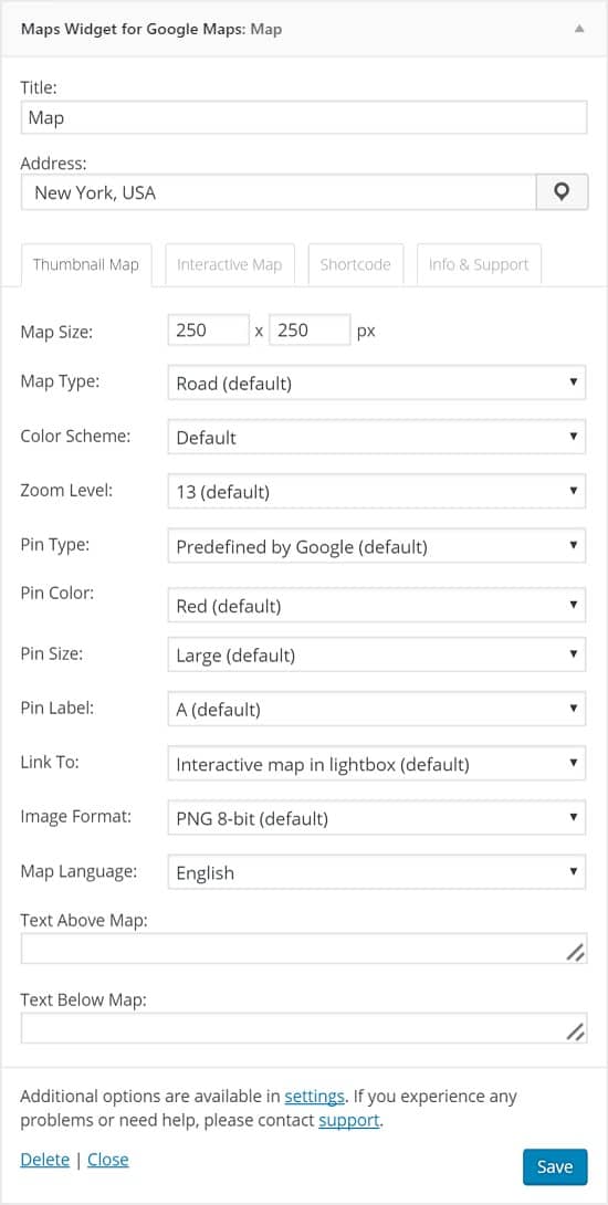 Thumbnail map settings