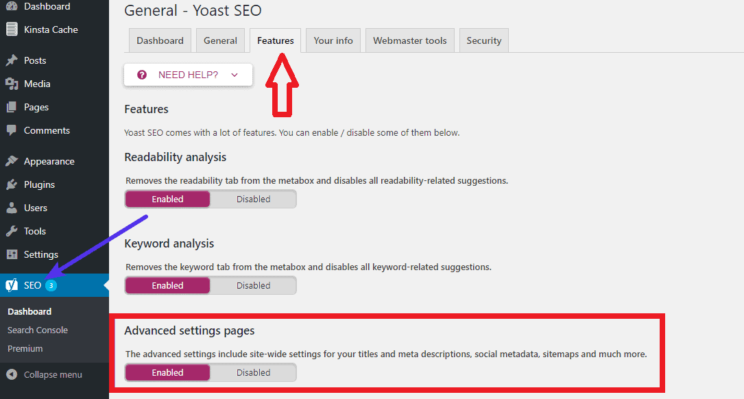 Yoast SEO Advanced settings