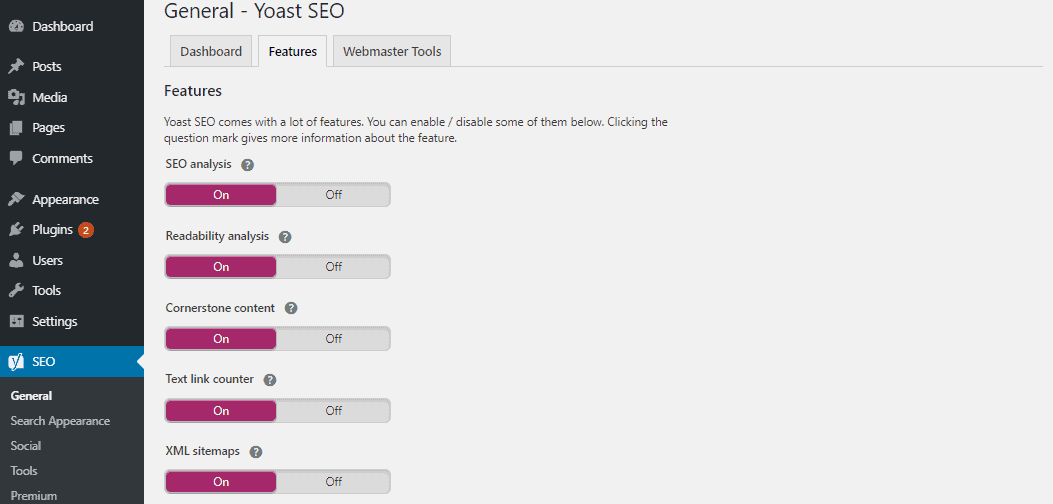 Yoast SEO dashboard