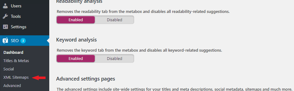 Yoast SEO XML sitemap tab