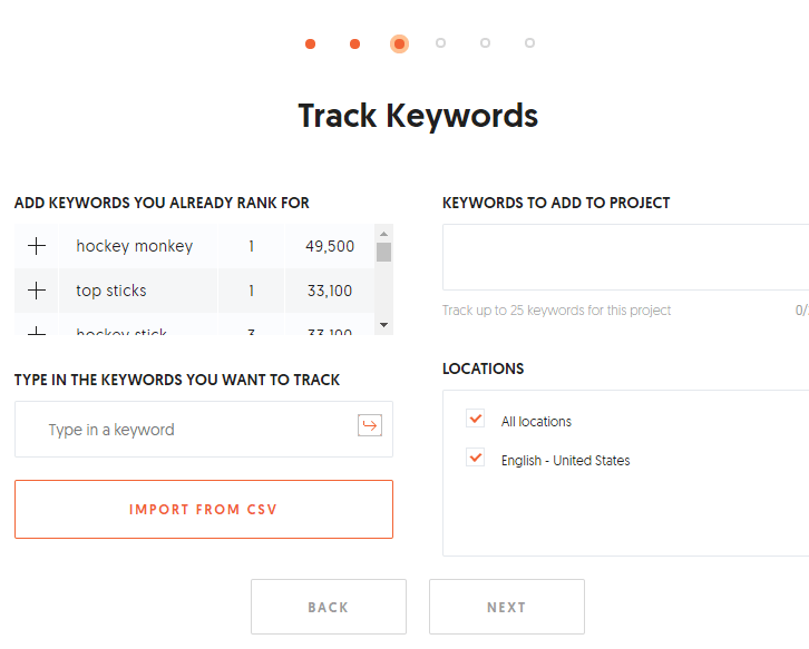 Track keywords