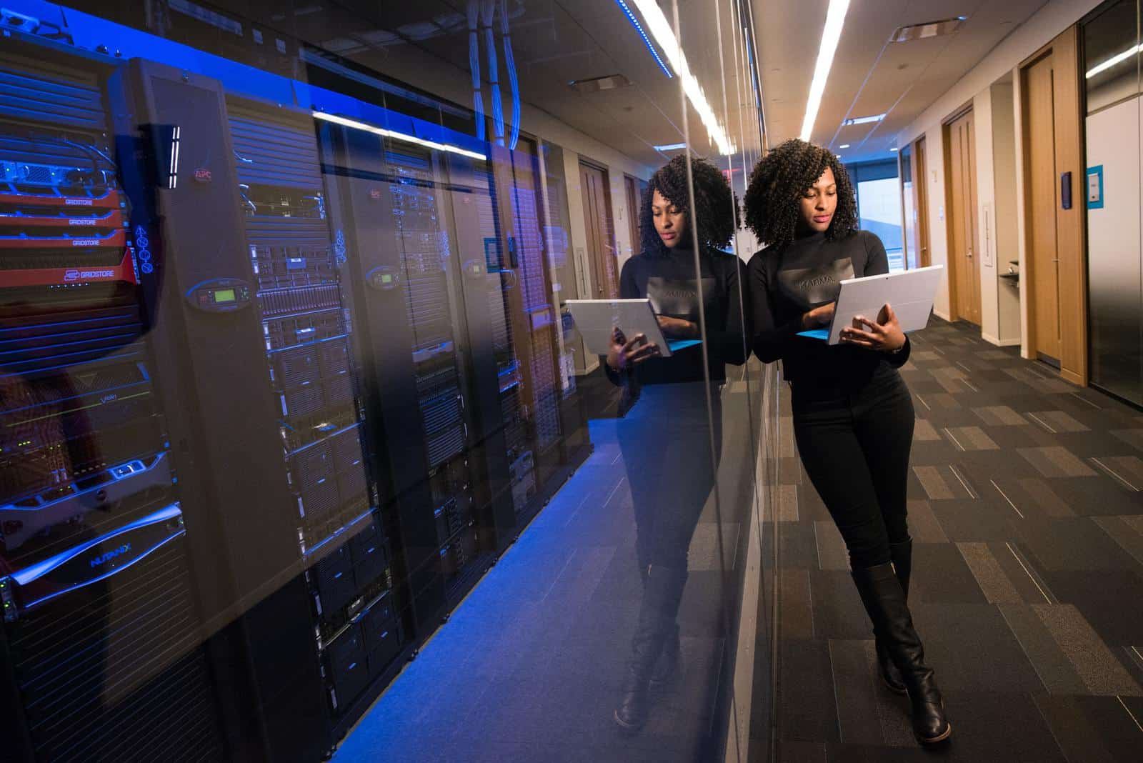 Woman in server room