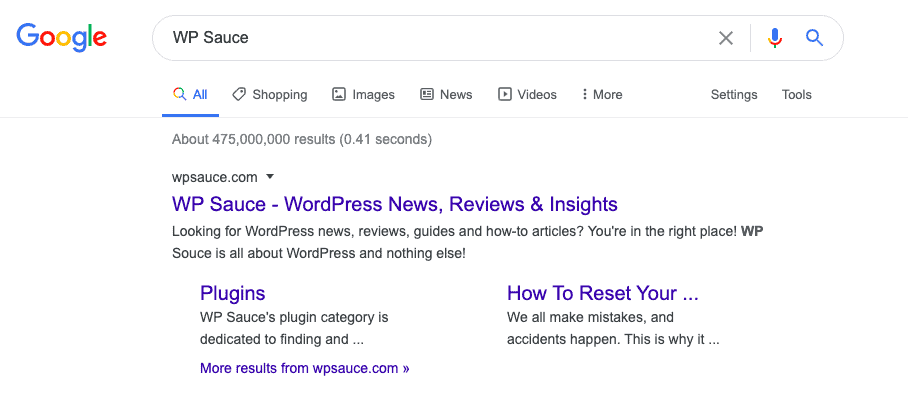 WP Sauce Google result