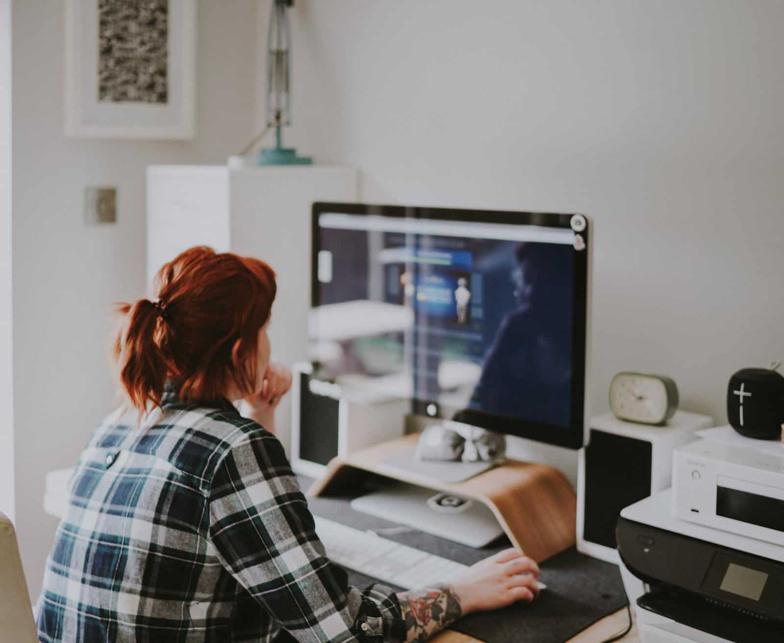 Woman focused working