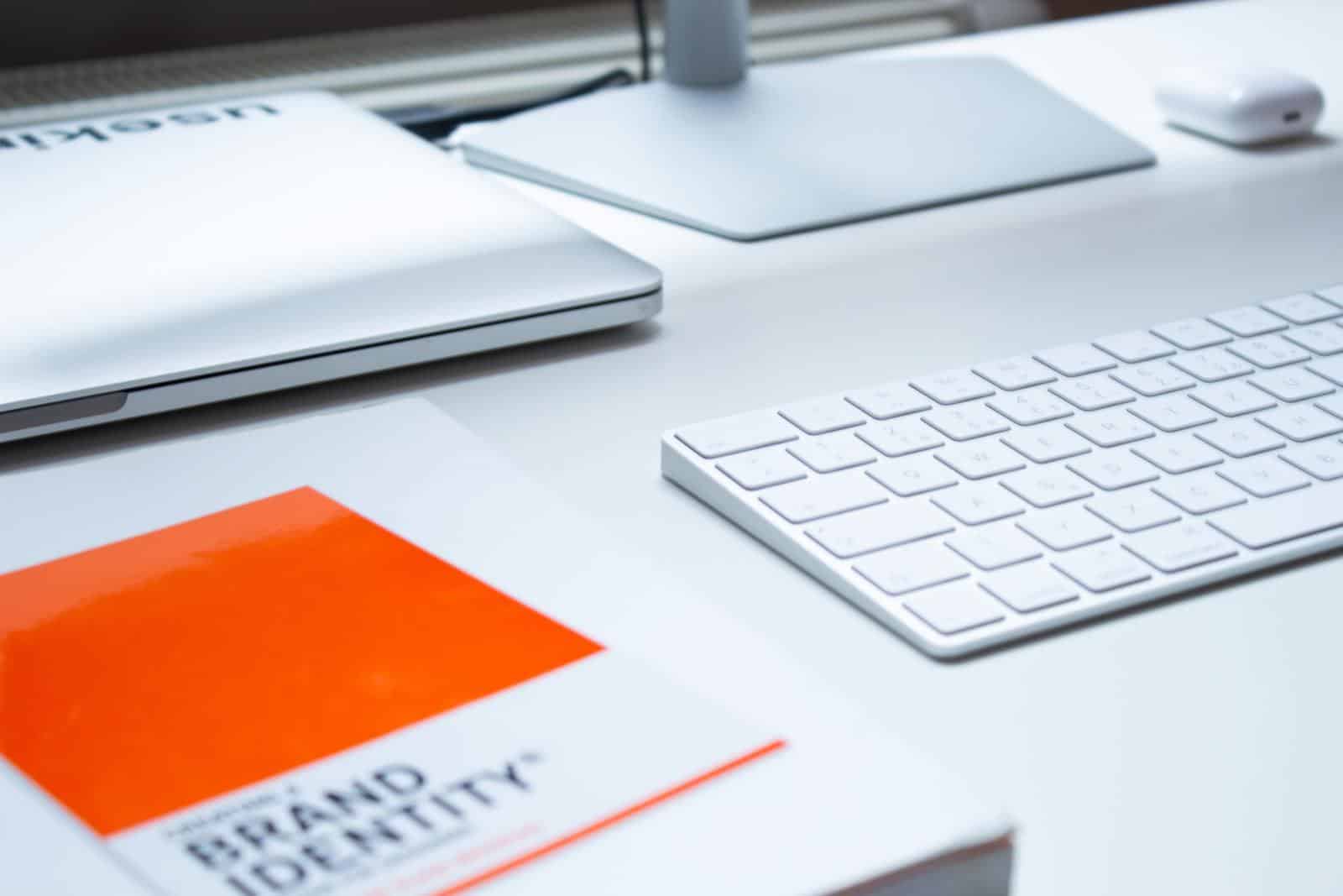 Brand identity book on table