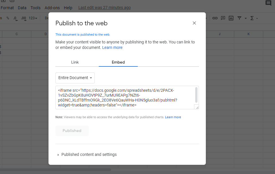 Google Sheets embed code