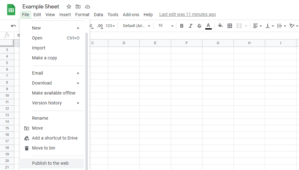 Google Sheets example sheet