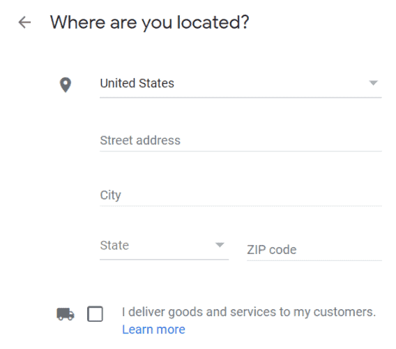 Google My Business where are you located form