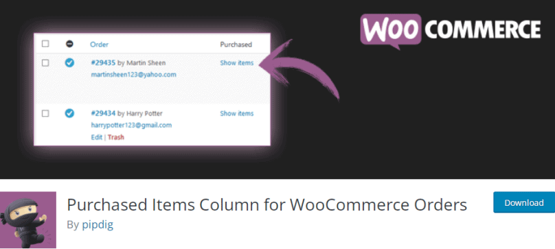 Purchased Items Column for WooCommerce Orders