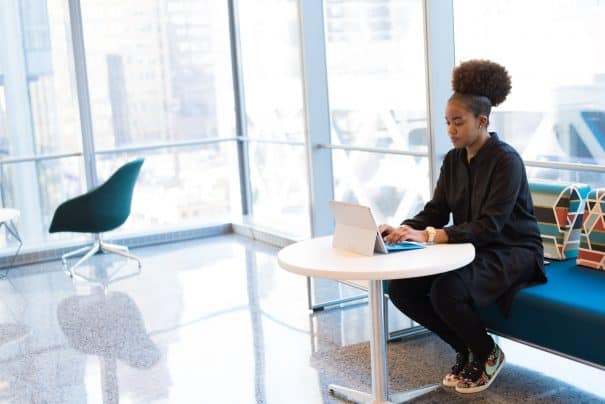 girl using surface in office