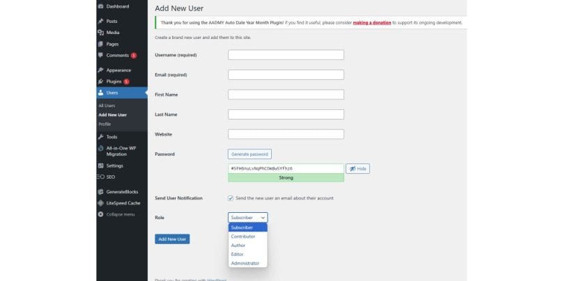 Creating New User Accounts in WordPress