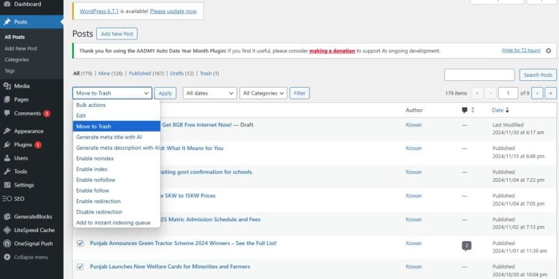 Method 1: Using the WordPress Dashboard to Bulk Delete Posts