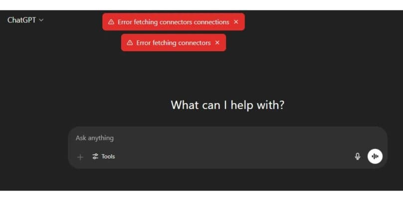 Error Fetching Connectors in ChatGPT